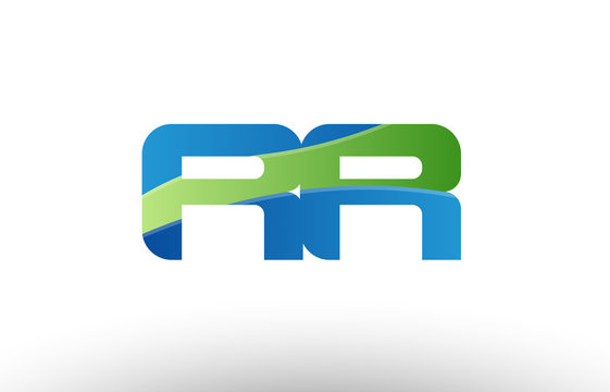 blue green rr r r alphabet letter logo combination icon design