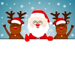 Święty Mikołaj i dwa renifery, kartka świąteczna © fotodays