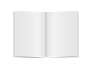 Vector mock up of open book isolated  on white. 3d vertical brochure page, notebook, magazine template with empty place for text.
