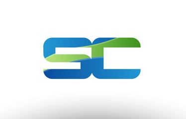 blue green sc s c alphabet letter logo combination icon design