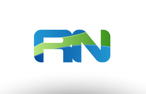 blue green rn r n alphabet letter logo combination icon design