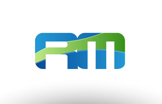 blue green rm r m alphabet letter logo combination icon design
