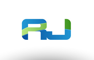 blue green rj r j alphabet letter logo combination icon design