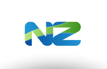 blue green nz n z alphabet letter logo combination icon design