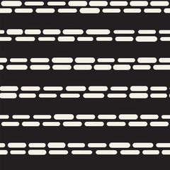 Black and White Irregular Rounded Dashed Lines Pattern. Modern Abstract Vector Seamless Background. Stylish Chaotic Stripes Mosaic