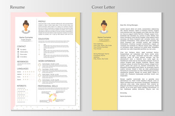 Feminine resume and cover letter with infographic design.