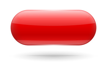 Red oval glass button. Vector 3d illustration