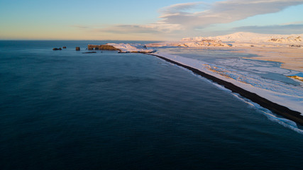 Aerial photo of Iceland black sand beach, Vik