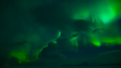 Northern lights (Aurora borealis) at the sky