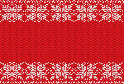 Knitted floral geometric ornament design with empty space for text.