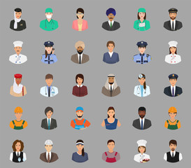 Big set of people avatars with different occupation. Employee and workers faces characters.