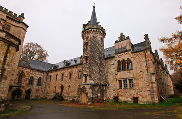 Abandoned castle, located in Thuringia a few hundred kilometers from Berlin.  Clock tower.