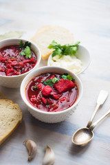 Traditional ukrainian beet soup