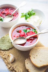 Traditional ukrainian beet soup