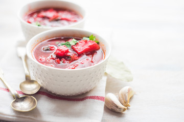 Traditional ukrainian beet soup