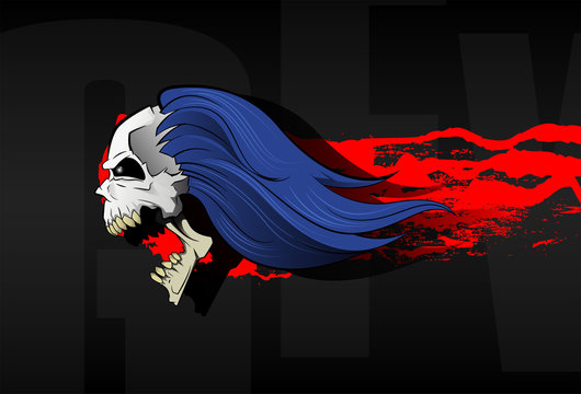 Evil skull with long hair and scratches on background
