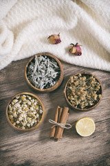 Arrangement Of Herbal Teas On A Wooden Surface