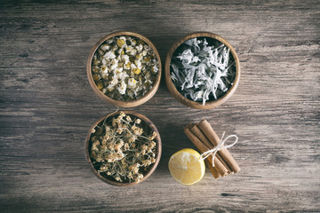 Arrangement Of Herbal Teas On A Wooden Surface