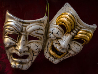 tragedy and comedy, view of two carnival mask of venice. symbol. theatre. - 183992556