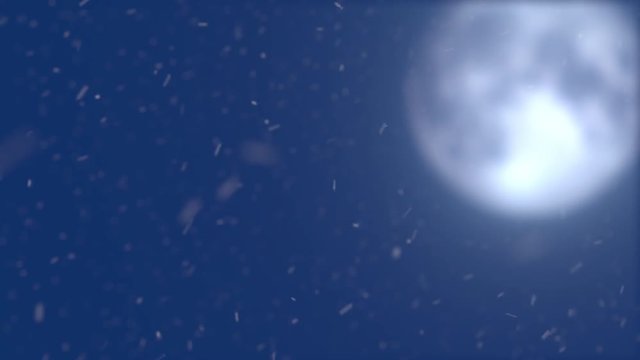 Falling snow against full moon