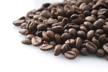 Roasted coffee beans.Top view close up shoot