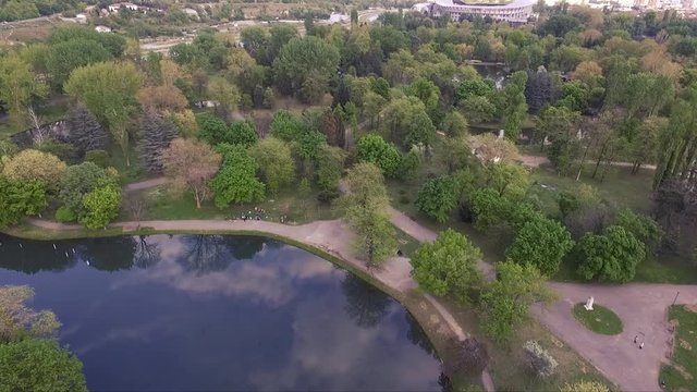 Skopje, Macedonia 2017: Aerial view of City Park in Skopje and river Vardar