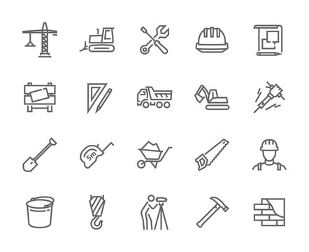 Set of construction line icons. Editable stroke.