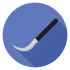 Sickle icon. Illustration in flat style. Round icon with long shadow.