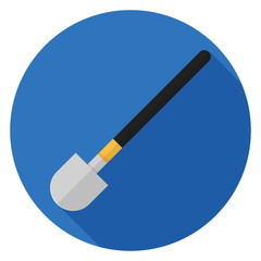 Construction shovel icon. Illustration in flat style. Round icon with long shadow.