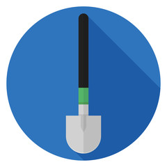 Shovel icon. Illustration in flat style. Round icon with long shadow.