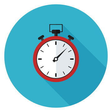 Stopwatch icon. Illustration in flat style. Round icon with long shadow.