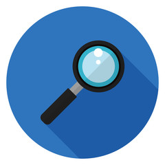 Magnifier icon. Illustration in flat style. Round icon with long shadow.