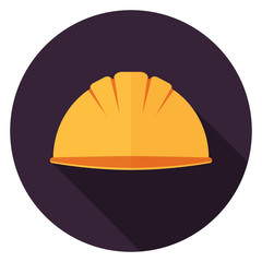 Safety helmet icon. Illustration in flat style. Round icon with long shadow.