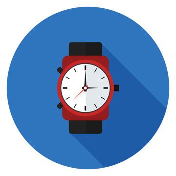 Hand watch icon. Illustration in flat style. Round icon with long shadow.