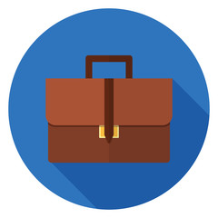 Briefcase icon. Illustration in flat style. Round icon with long shadow.