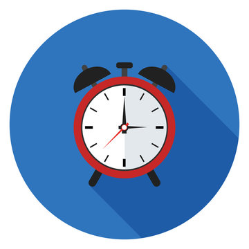 Alarm icon. Illustration in flat style. Round icon with long shadow.