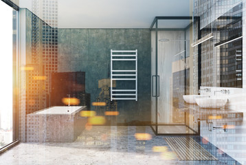 Gray bathroom interior, shower toned