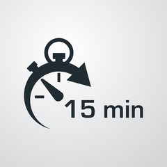 Icono plano cronometro con 15 min en fondo degradado