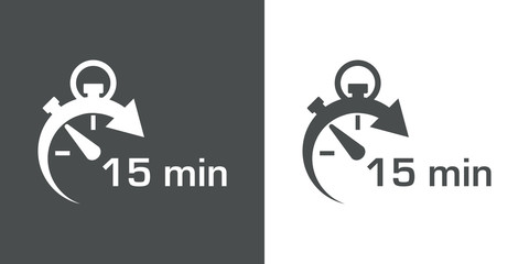 Icono plano cronometro con 15 min gris y blanco