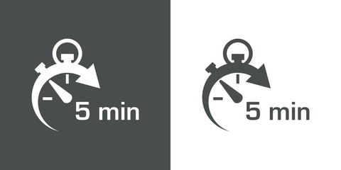 Icono plano cronometro con 5 min gris y blanco
