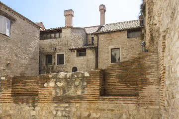 Architectural feature of the ruined walls of Diocletian Palace in Split, Croatia