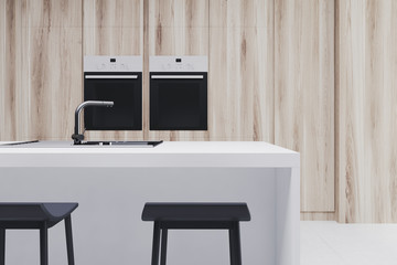 Wooden kitchen with a bar