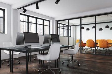 Open space office interior side view