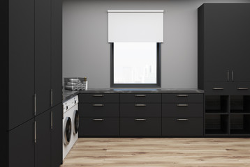 Fototapeta premium Black marble washroom, side