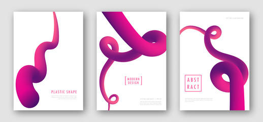 Liquid colorful shapes. Trendy abstract backgrounds. Futuristic design posters with pink gradient wave. Set of posters with fluid shapes. Background for banner, card design, poster, web design.