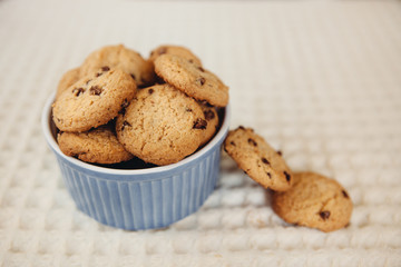 Chocolate chip cookies on the table, sweet food