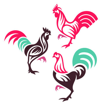 Stylized Birds - Roosters