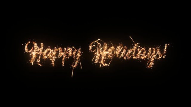 Happy Holidays greeting text with particles and sparks on black background, beautiful typography magic design.