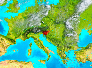Fototapeta na wymiar Slovenia in red on Earth