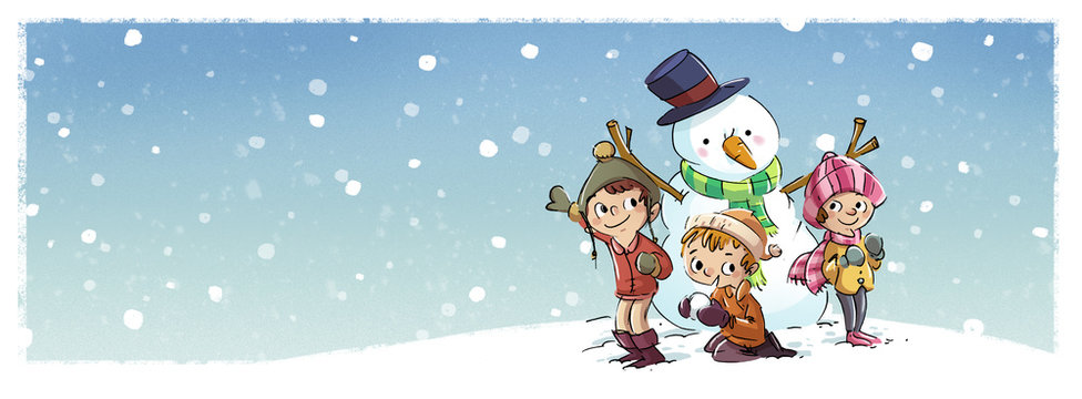 niños con muñeco de nieve